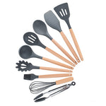 9/10/12PCS Silicone Cooking Utensils Set Non-stick Spatula Shovel Wooden Handle Cooking Tools Set With Storage Box Kitchen Tools