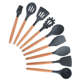 9/10/12PCS Silicone Cooking Utensils Set Non-stick Spatula Shovel Wooden Handle Cooking Tools Set With Storage Box Kitchen Tools