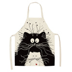 Cooking Kitchen Apron Cute Cat Printed Sleeveless Cotton Linen Apron For Woman Children