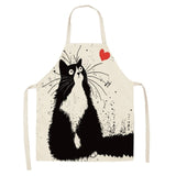 Cooking Kitchen Apron Cute Cat Printed Sleeveless Cotton Linen Apron For Woman Children