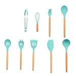 9/10/12PCS Silicone Cooking Utensils Set Non-stick Spatula Shovel Wooden Handle Cooking Tools Set With Storage Box Kitchen Tools