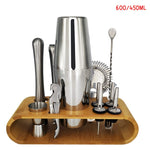 750ml/600ml Stainless Bar Cocktail Shaker Set Barware Set Shaker Set with Wooden Rack