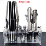 750ml/600ml Stainless Bar Cocktail Shaker Set Barware Set Shaker Set with Wooden Rack