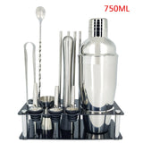 750ml/600ml Stainless Bar Cocktail Shaker Set Barware Set Shaker Set with Wooden Rack