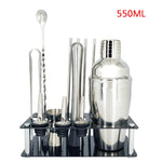 750ml/600ml Stainless Bar Cocktail Shaker Set Barware Set Shaker Set with Wooden Rack