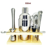 750ml/600ml Stainless Bar Cocktail Shaker Set Barware Set Shaker Set with Wooden Rack