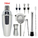 750ml/600ml Stainless Bar Cocktail Shaker Set Barware Set Shaker Set with Wooden Rack