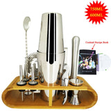 750ml/600ml Stainless Bar Cocktail Shaker Set Barware Set Shaker Set with Wooden Rack