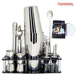 750ml/600ml Stainless Bar Cocktail Shaker Set Barware Set Shaker Set with Wooden Rack