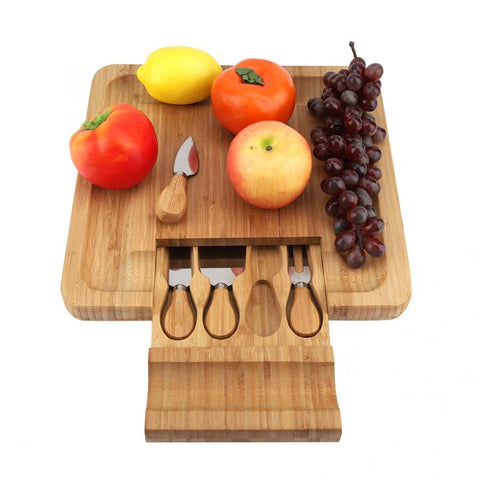 Bamboo Cheese Board with Integrated Special Cutlery Cutting Tool Compartment  Cheese Board with Cutlery Tool