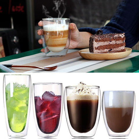 Glass Tea Cup 80-600ml Beer Milk Glassware Kitchen Glass Cup Double Wall Clear Container Dining Drinks Coffee Pots Bar