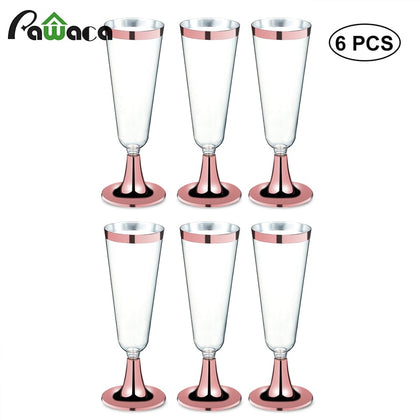 6pcs Disposable Plastic Red Wine Glass Champagne Flutes Glasses Cocktail Party Wedding Drink Cup Christmas Western Cuisine Cup