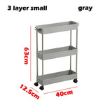 2/3/4 Layer Gap Kitchen Storage Rack Slim Slide Tower Movable Assemble Plastic Bathroom Shelf Wheels Space Saving Organizer