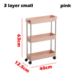 2/3/4 Layer Gap Kitchen Storage Rack Slim Slide Tower Movable Assemble Plastic Bathroom Shelf Wheels Space Saving Organizer