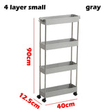 2/3/4 Layer Gap Kitchen Storage Rack Slim Slide Tower Movable Assemble Plastic Bathroom Shelf Wheels Space Saving Organizer