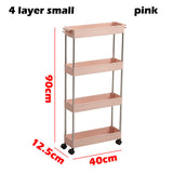 2/3/4 Layer Gap Kitchen Storage Rack Slim Slide Tower Movable Assemble Plastic Bathroom Shelf Wheels Space Saving Organizer