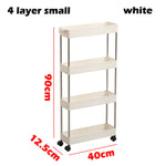 2/3/4 Layer Gap Kitchen Storage Rack Slim Slide Tower Movable Assemble Plastic Bathroom Shelf Wheels Space Saving Organizer