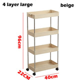 2/3/4 Layer Gap Kitchen Storage Rack Slim Slide Tower Movable Assemble Plastic Bathroom Shelf Wheels Space Saving Organizer